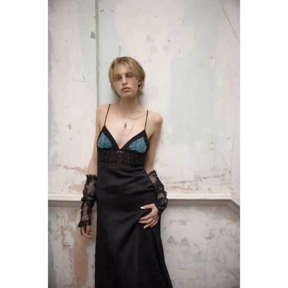 Zara Dresses & Skirts - Zara Women Maxi Lace Dress Small S Black Embroidered Beads Lingerie 1377/908 NWT